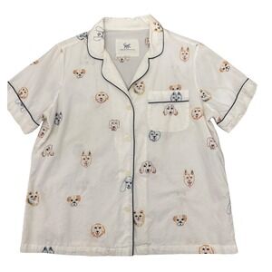 Printfresh must love Dogs Print Pajama Top Short Sleeve Button Down White Size S